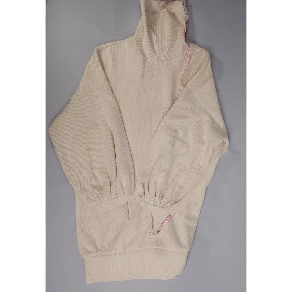 NEW‎ Choosy Sweater Dress Women Small Cream Turtleneck Balloon Sleeve Minimalist